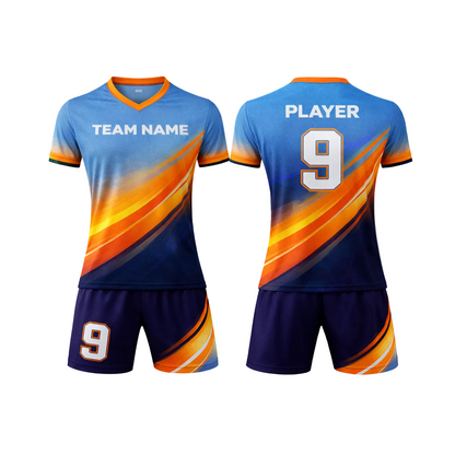 Customizable Blue Orange Gradient Striped Soccer Jersey - Team Soccer Set