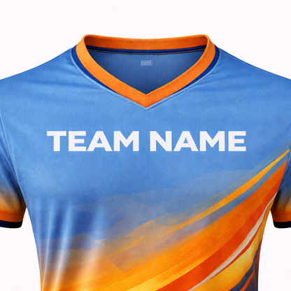 Customizable Blue Orange Gradient Striped Soccer Jersey - Team Soccer Set