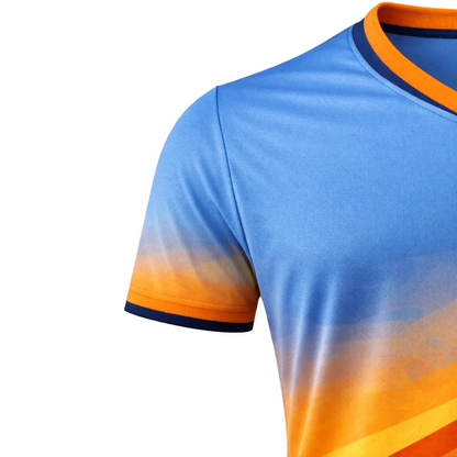 Customizable Blue Orange Gradient Striped Soccer Jersey - Team Soccer Set