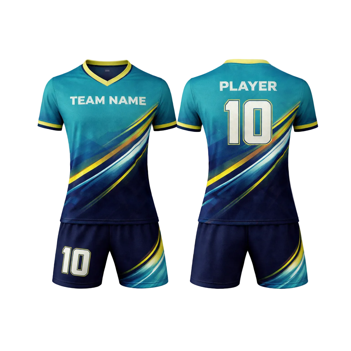 Customizable Teal Green Yellow Striped Soccer Jersey - Team Soccer Set