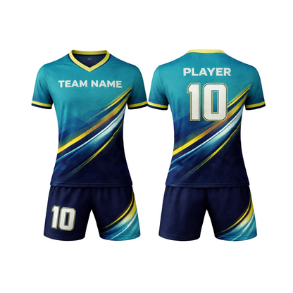 Customizable Teal Green Yellow Striped Soccer Jersey - Team Soccer Set