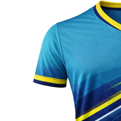 Customizable Teal Green Yellow Striped Soccer Jersey - Team Soccer Set