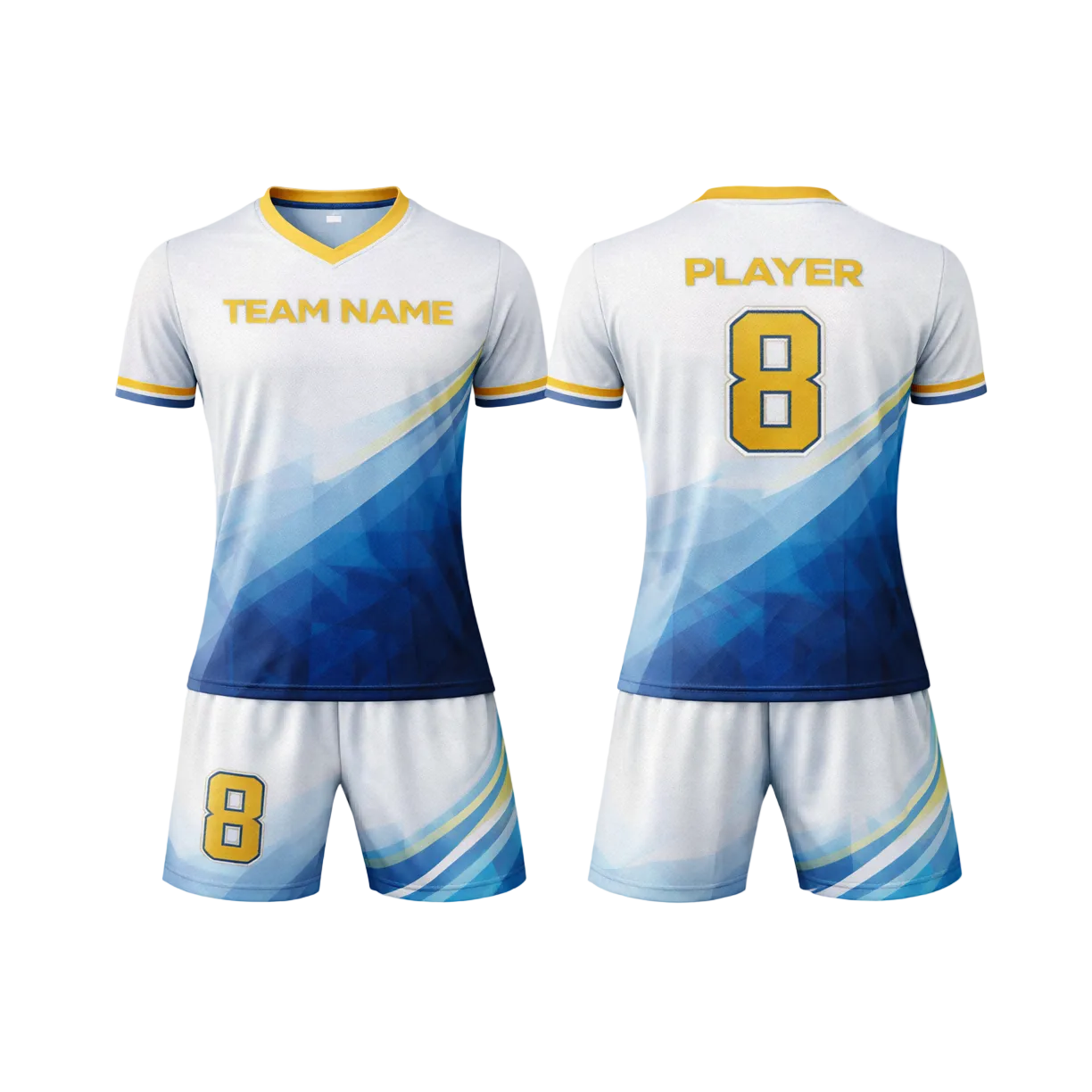 Customizable White Blue Yellow Gradient Soccer Jersey - Team Soccer Set
