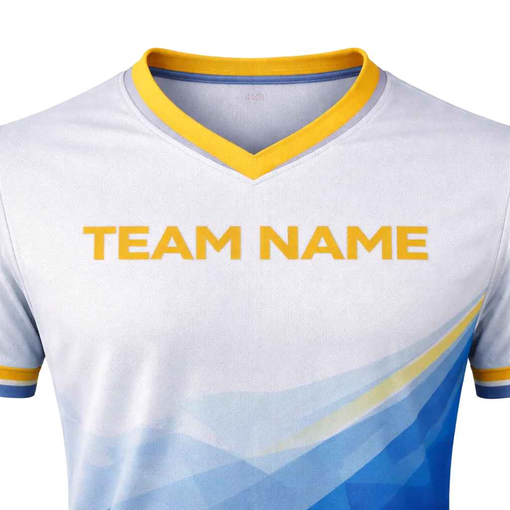 Customizable White Blue Yellow Gradient Soccer Jersey - Team Soccer Set