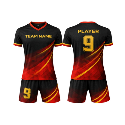 Customizable Black Red Gold Striped Soccer Jersey - Team Soccer Set