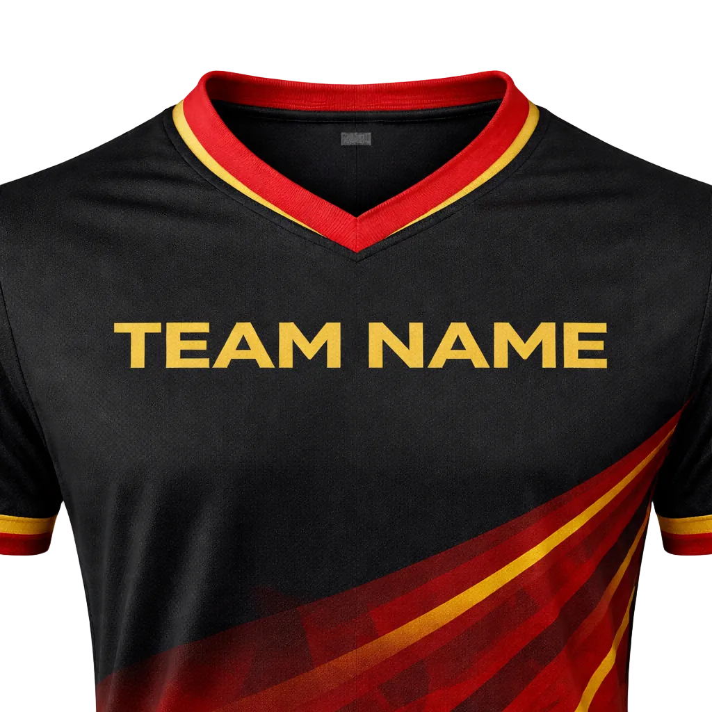 Customizable Black Red Gold Striped Soccer Jersey - Team Soccer Set