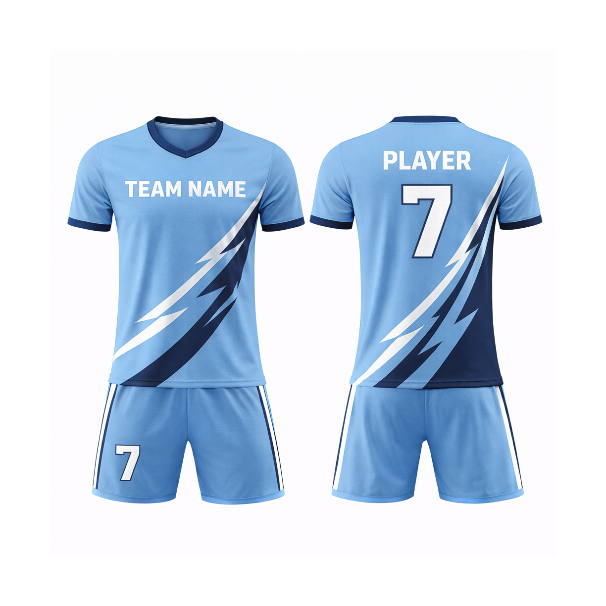 Customizable Light Blue Lightning Soccer Jersey - Team Soccer Set