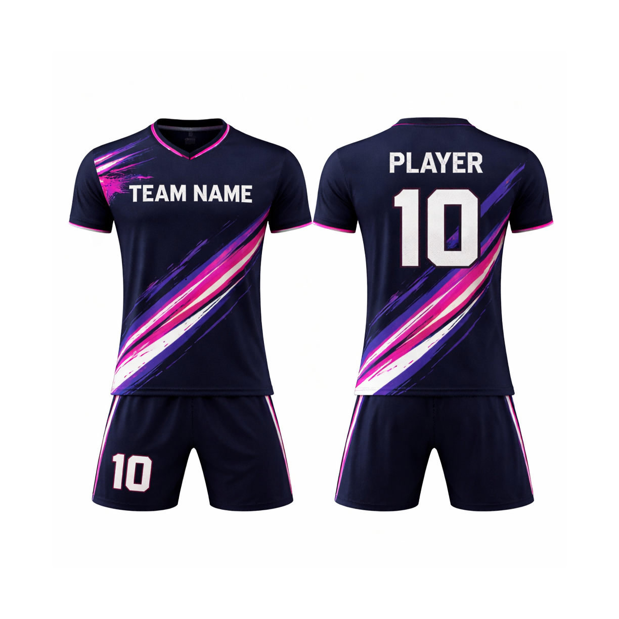 Customizable Navy Pink Purple Brushstroke Soccer Jersey - Team Soccer Set