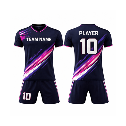 Customizable Navy Pink Purple Brushstroke Soccer Jersey - Team Soccer Set