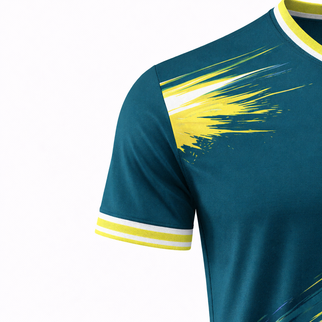 Customizable Teal Yellow White Brushstroke Soccer Jersey - Team Soccer Set