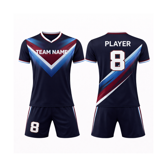 Customizable Navy Red White V-Shaped Soccer Jersey - Team Soccer Set