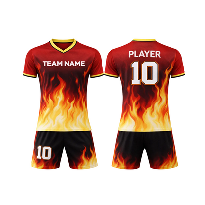 Customizable Red Flame Design Soccer Jersey - Team Soccer Set