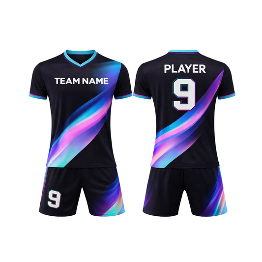 Customizable Black Blue Purple Gradient Soccer Jersey - Team Soccer Set