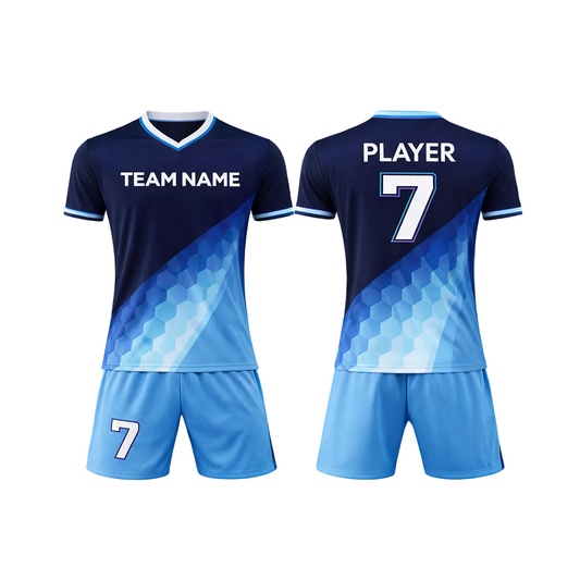 Customizable Navy Blue Hexagon Soccer Jersey - Team Soccer Set