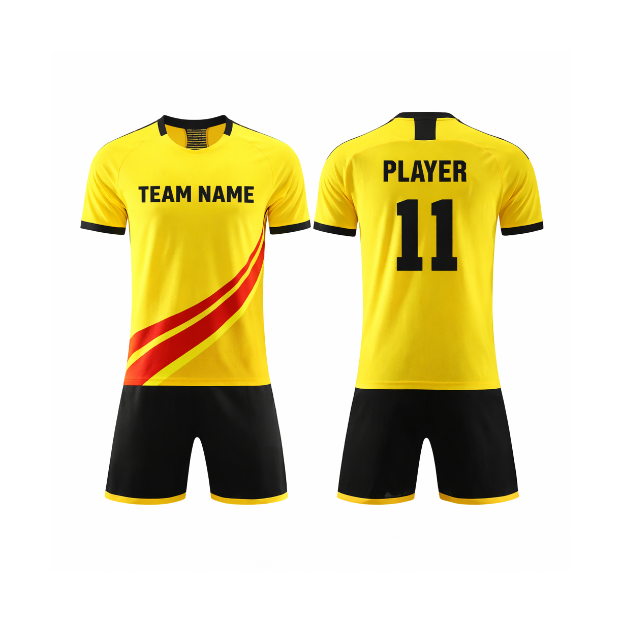 Customizable Yellow Black Red Striped Soccer Jersey - Team Soccer Set