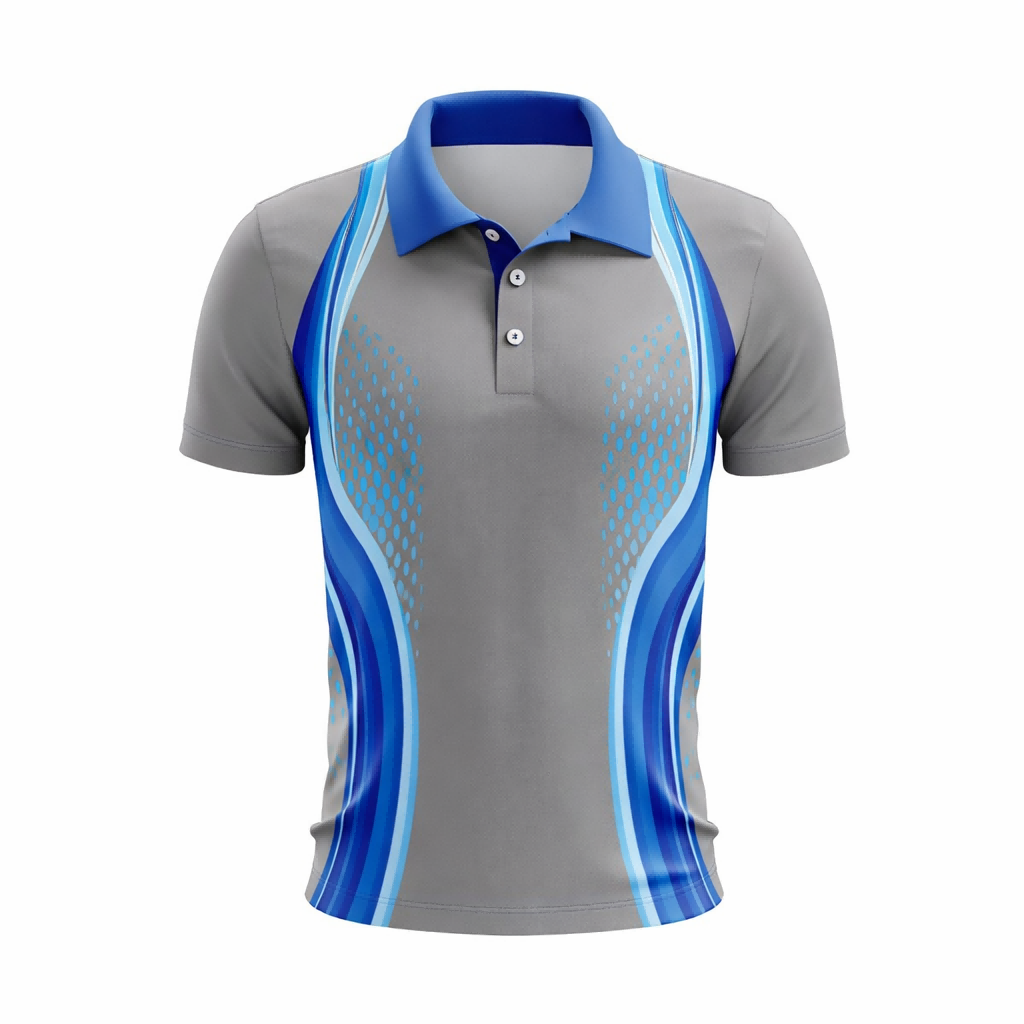 Gray & Blue Wave Accent Sublimation Polo Shirt