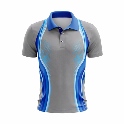 Gray & Blue Wave Accent Sublimation Polo Shirt