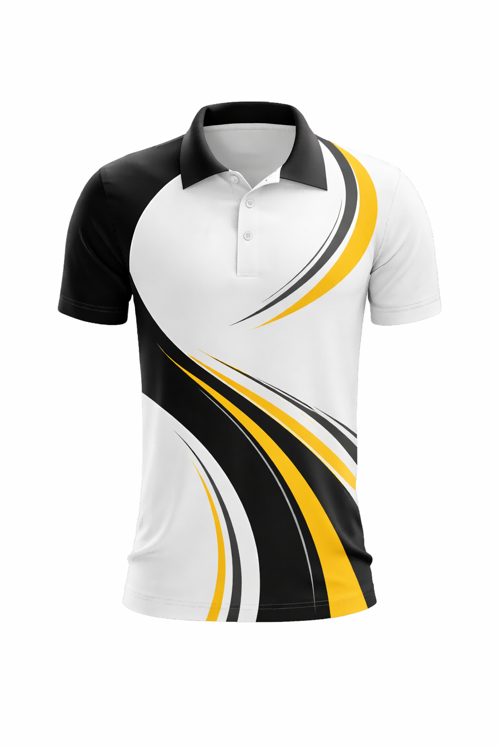 White & Black-Yellow Swirl Sublimation Polo Shirt