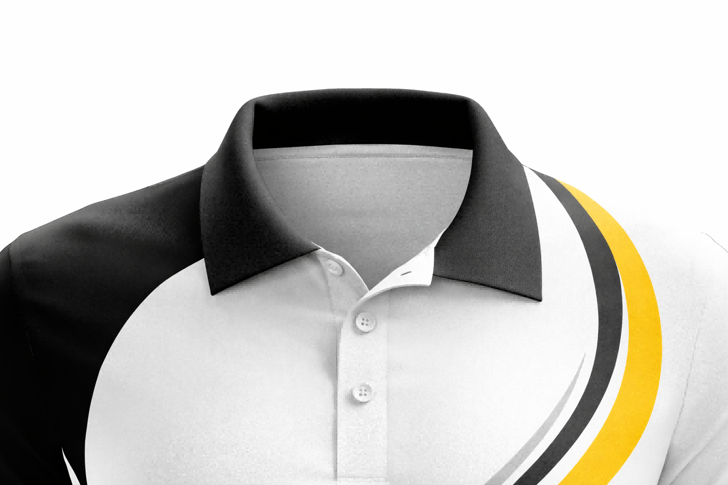White & Black-Yellow Swirl Sublimation Polo Shirt
