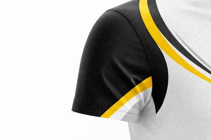 White & Black-Yellow Swirl Sublimation Polo Shirt