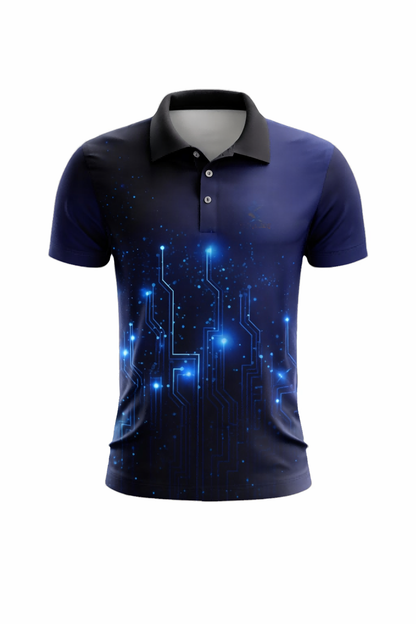 Blue Circuit Board Tech Sublimation Polo Shirt